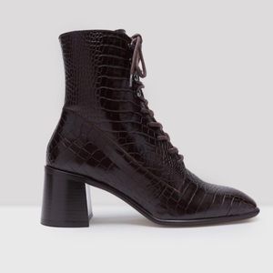 MIISTA Emma Deep Brown Croc Leather Boots